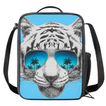 White Tiger With Sunglasses Print Crossbody Lunch Bag