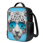 White Tiger With Sunglasses Print Crossbody Lunch Bag