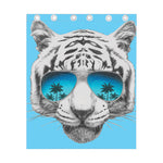 White Tiger With Sunglasses Print Curtain