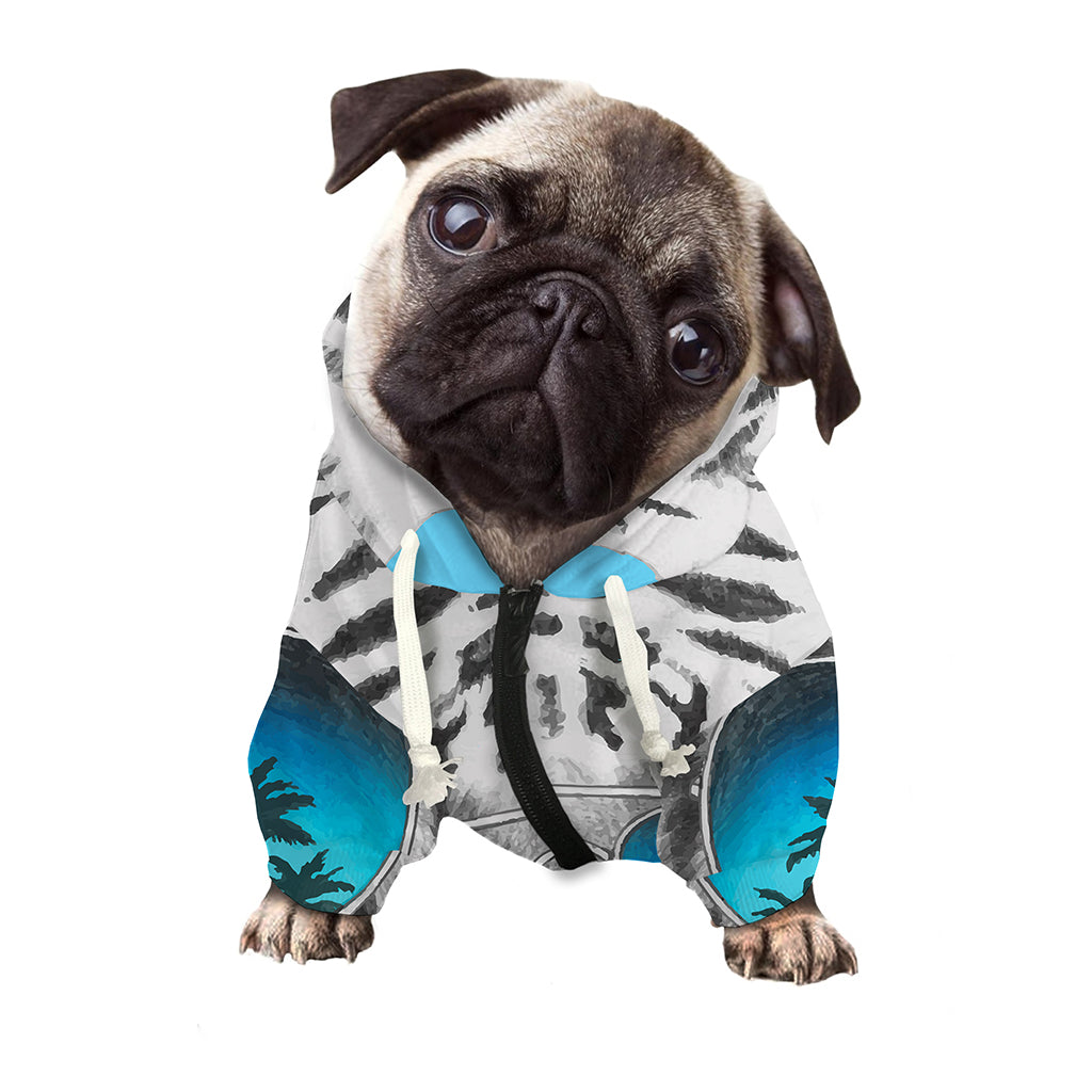 White Tiger With Sunglasses Print Dog Zip Up Hoodie