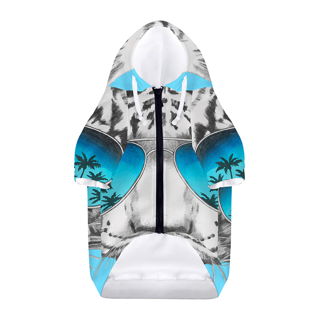 White Tiger With Sunglasses Print Dog Zip Up Hoodie