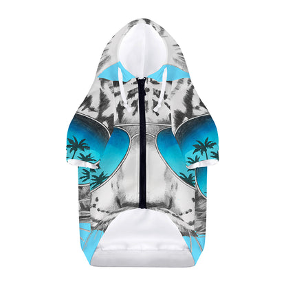 White Tiger With Sunglasses Print Dog Zip Up Hoodie