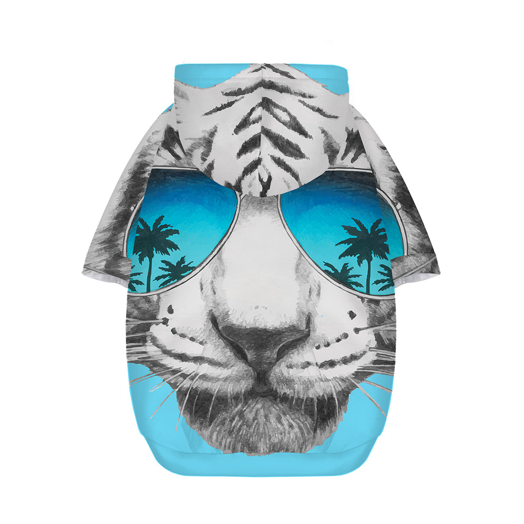 White Tiger With Sunglasses Print Dog Zip Up Hoodie