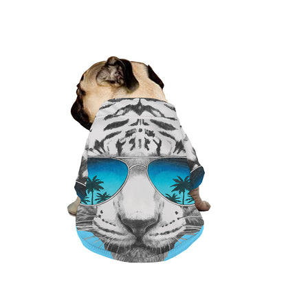 White Tiger With Sunglasses Print Dog Zip Up Jacket