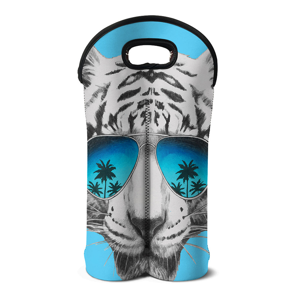 White Tiger With Sunglasses Print Double Neoprene Wine Tote