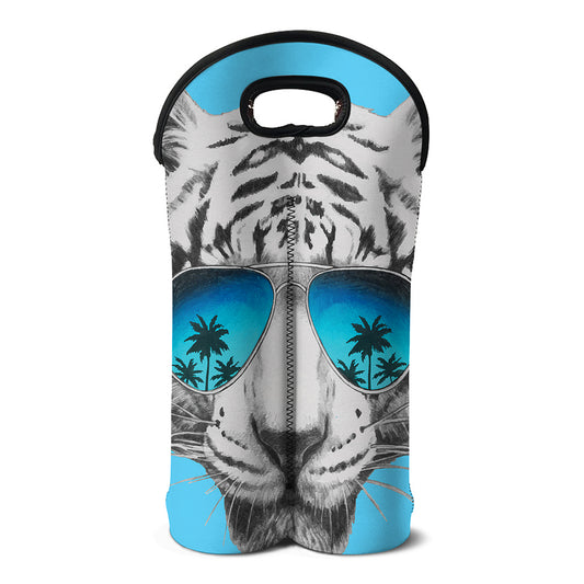 White Tiger With Sunglasses Print Double Neoprene Wine Tote