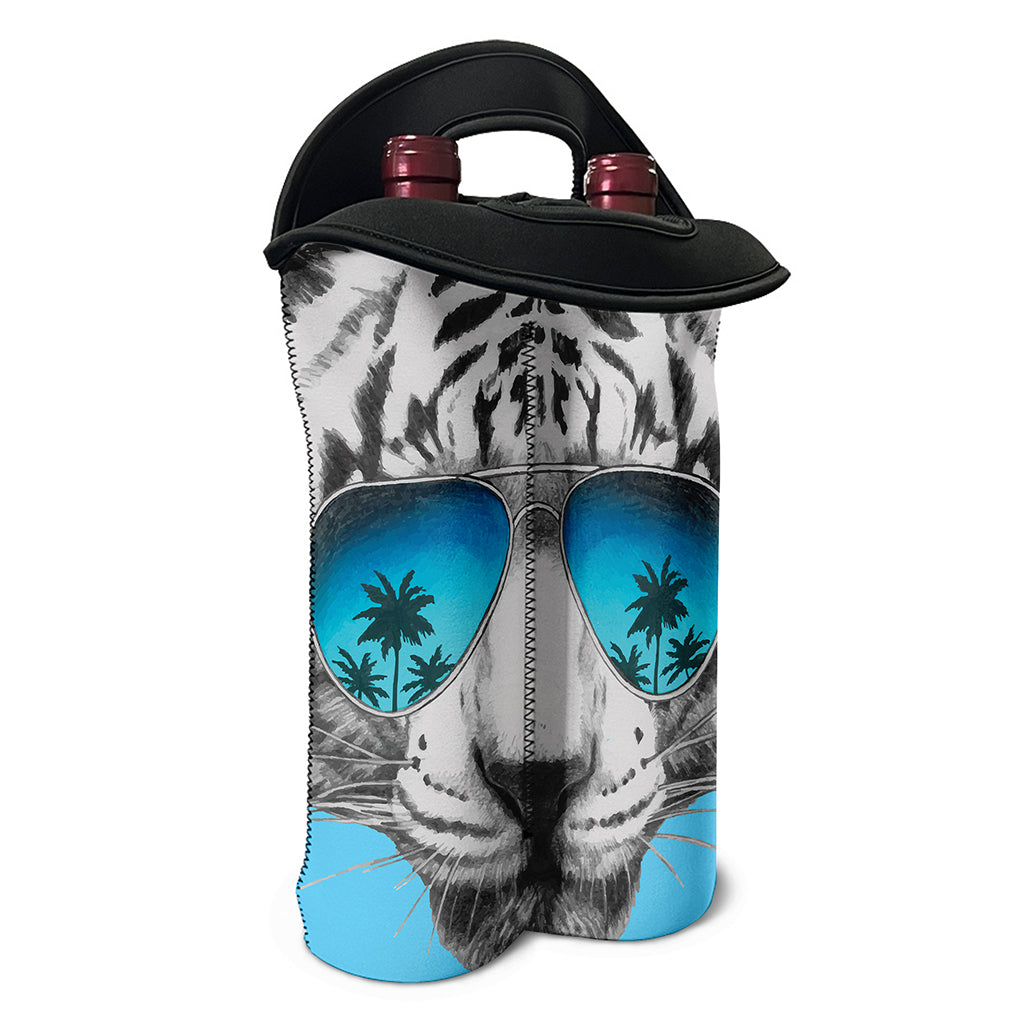 White Tiger With Sunglasses Print Double Neoprene Wine Tote