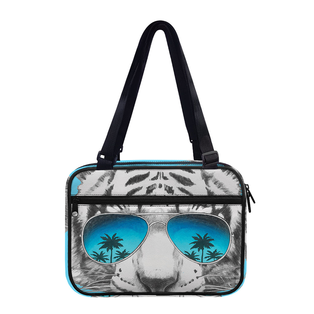 White Tiger With Sunglasses Print Double Strap Bible Bag