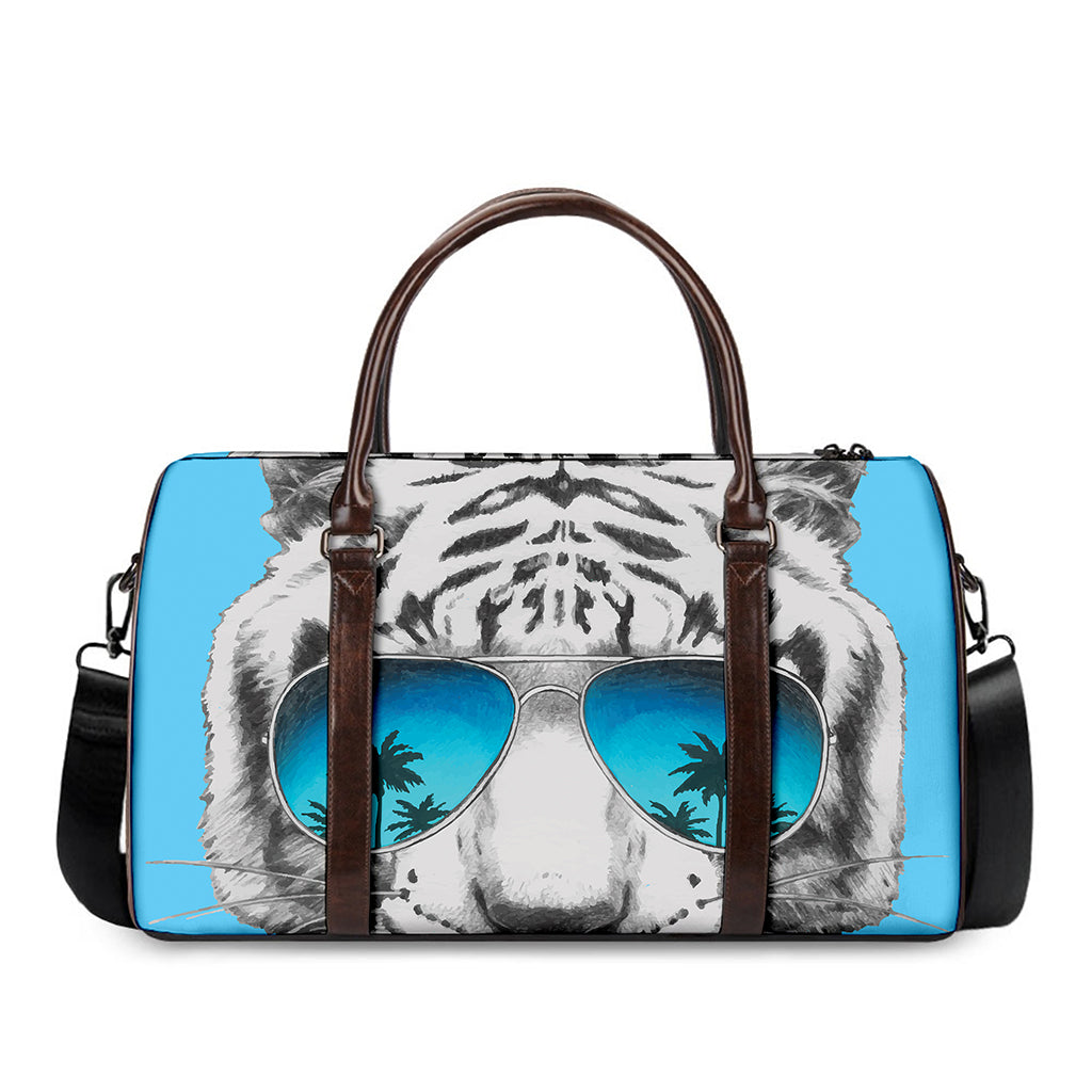 White Tiger With Sunglasses Print Duffle Bag