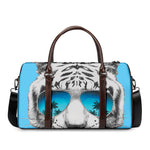 White Tiger With Sunglasses Print Duffle Bag