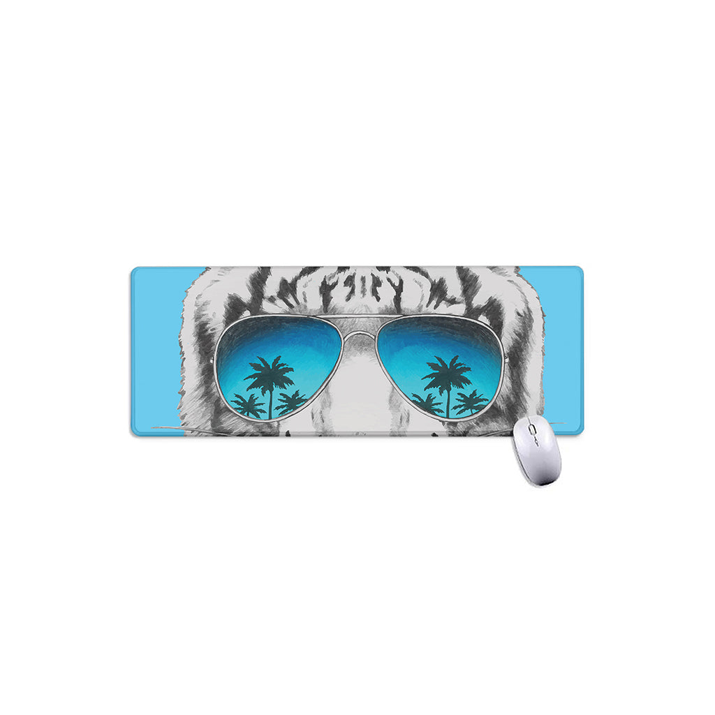 White Tiger With Sunglasses Print Extended Mouse Pad