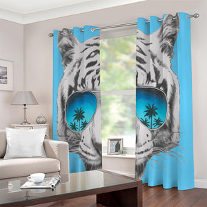 White Tiger With Sunglasses Print Extra Wide Grommet Curtains