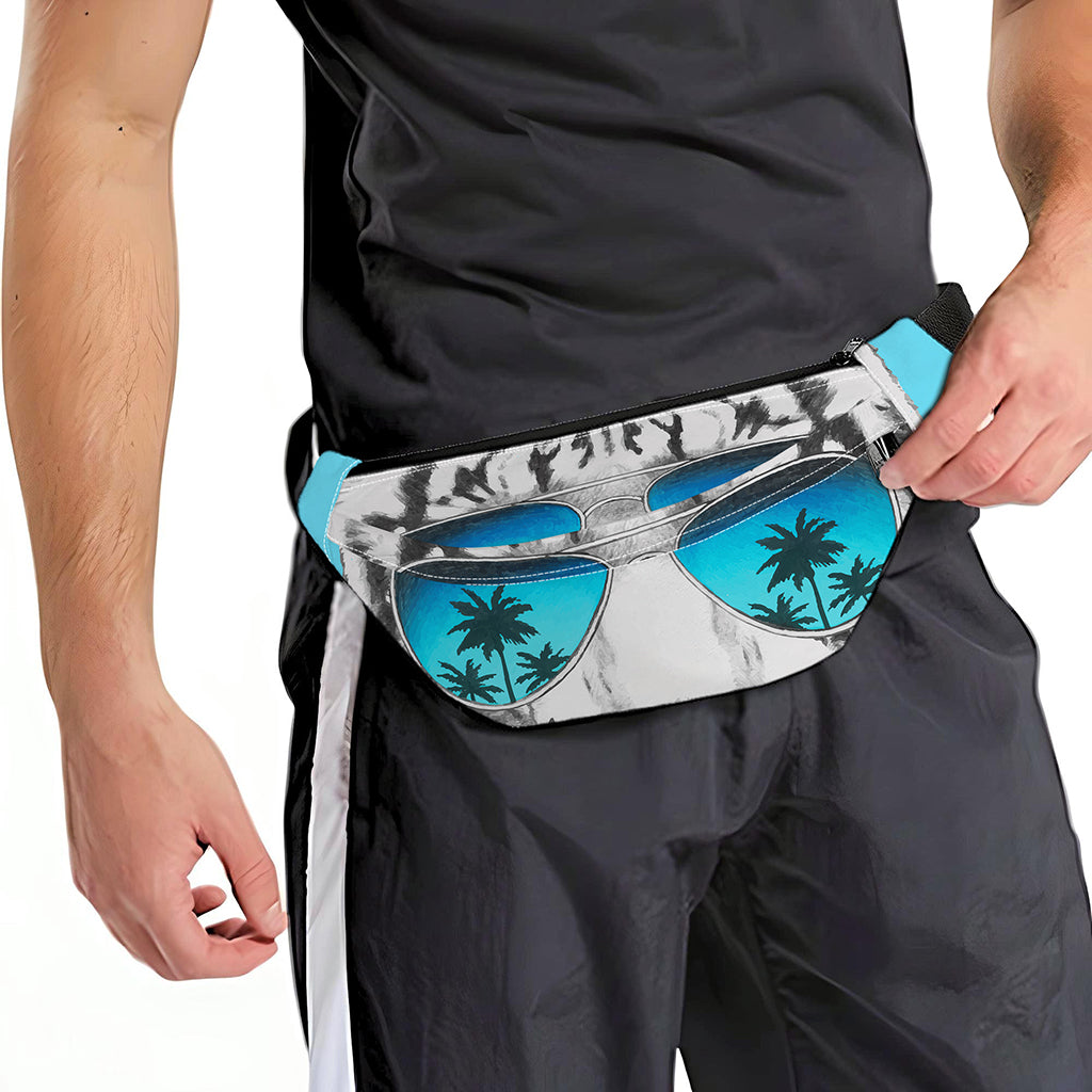 White Tiger With Sunglasses Print Fanny Pack