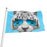 White Tiger With Sunglasses Print Flag