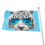 White Tiger With Sunglasses Print Flag