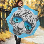 White Tiger With Sunglasses Print Foldable Umbrella