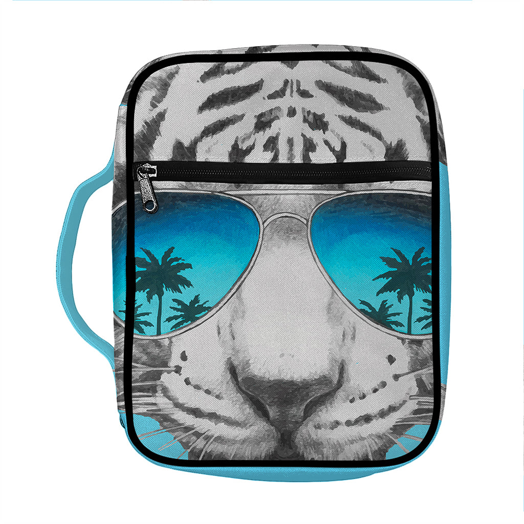 White Tiger With Sunglasses Print Front Pocket Bible Bag