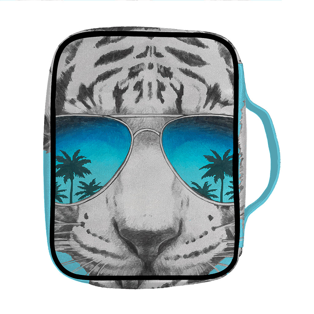 White Tiger With Sunglasses Print Front Pocket Bible Bag
