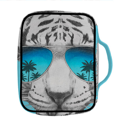 White Tiger With Sunglasses Print Front Pocket Bible Bag