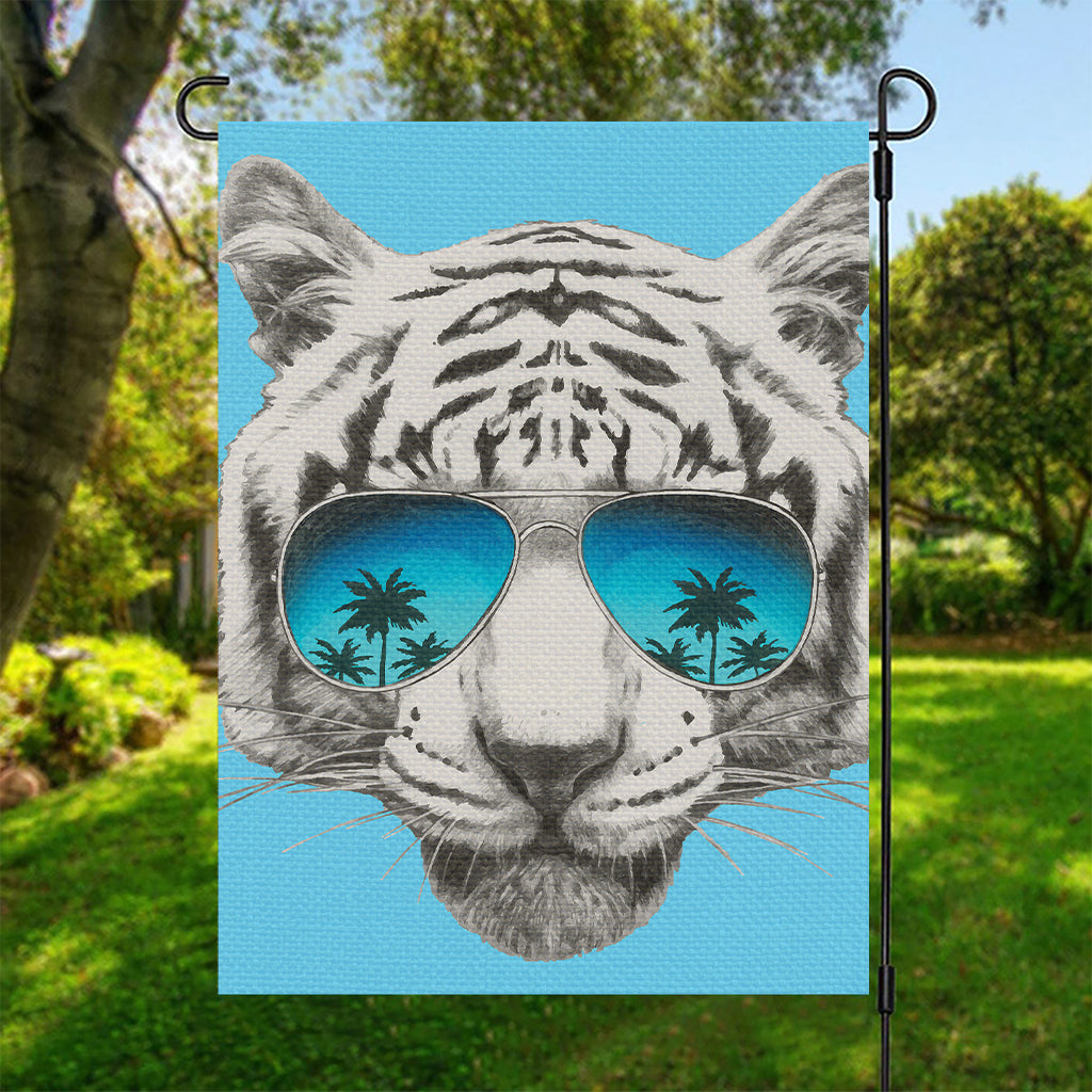 White Tiger With Sunglasses Print Garden Flag