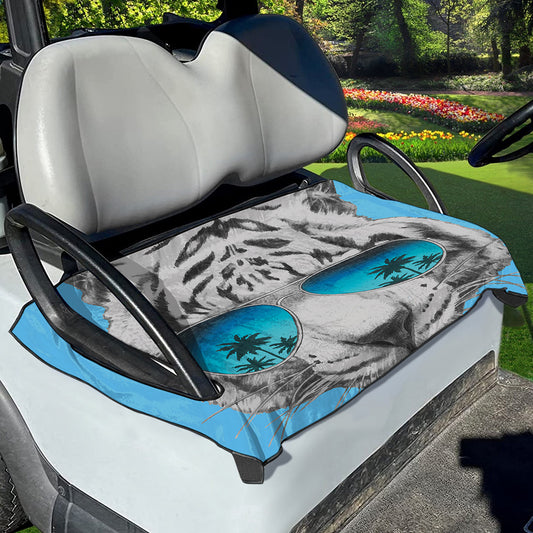 White Tiger With Sunglasses Print Golf Cart Seat Cover