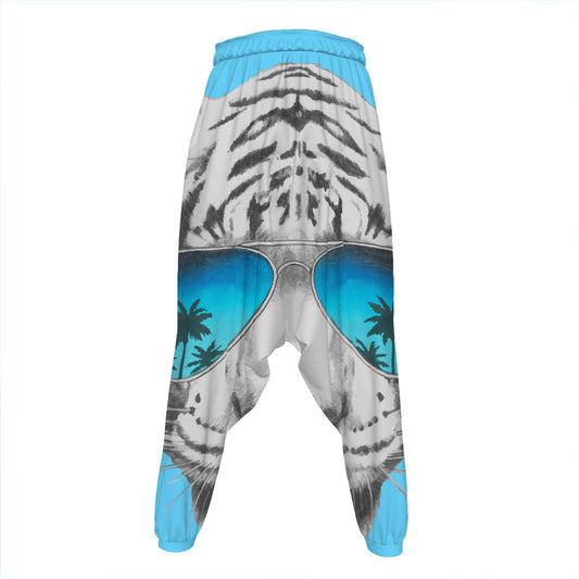 White Tiger With Sunglasses Print Hammer Pants