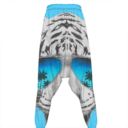 White Tiger With Sunglasses Print Hammer Pants