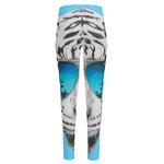 White Tiger With Sunglasses Print High-Waisted Pocket Leggings
