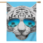 White Tiger With Sunglasses Print House Flag