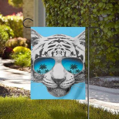 White Tiger With Sunglasses Print House Flag
