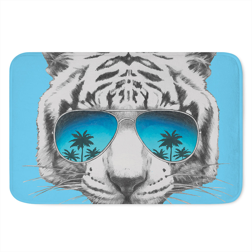 White Tiger With Sunglasses Print Indoor Door Mat