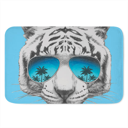 White Tiger With Sunglasses Print Indoor Door Mat