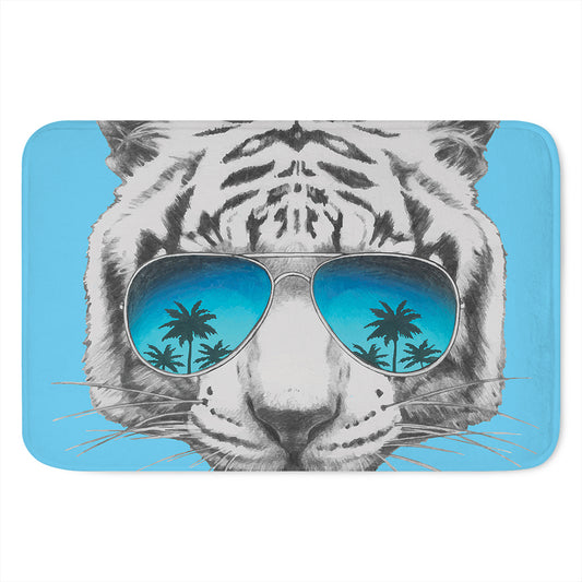 White Tiger With Sunglasses Print Indoor Door Mat