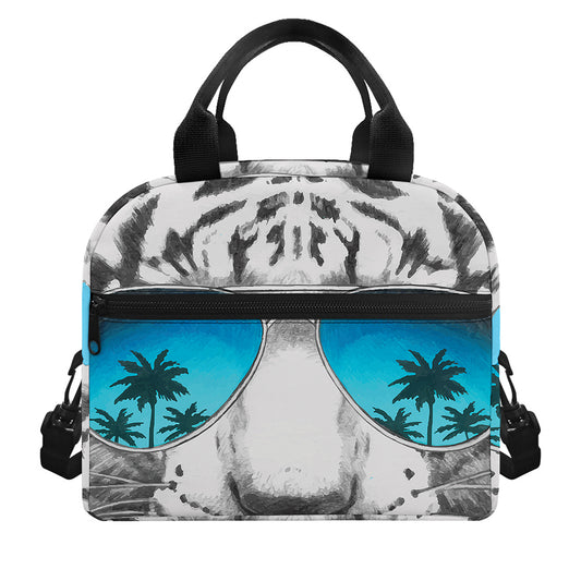 White Tiger With Sunglasses Print Insulated Lunch Bag
