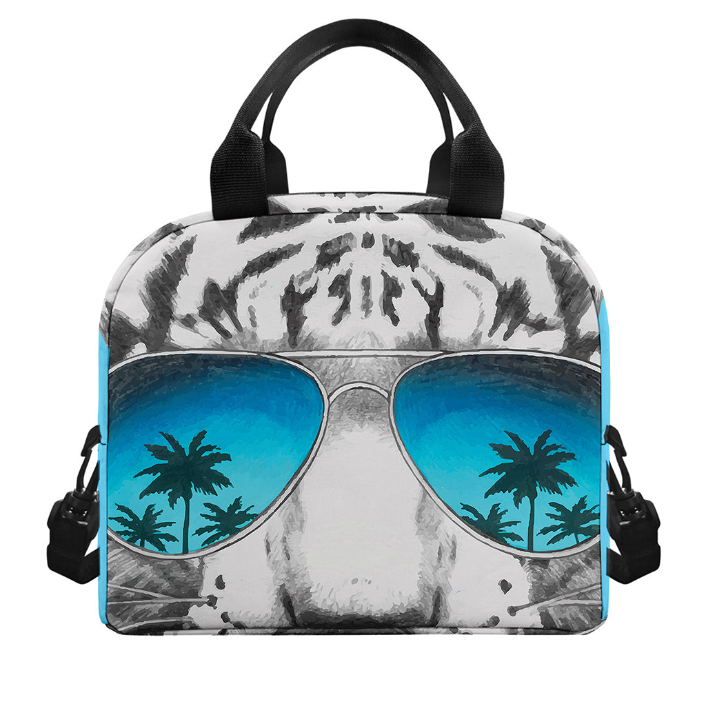 White Tiger With Sunglasses Print Insulated Lunch Bag