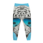 White Tiger With Sunglasses Print Jogger Pants