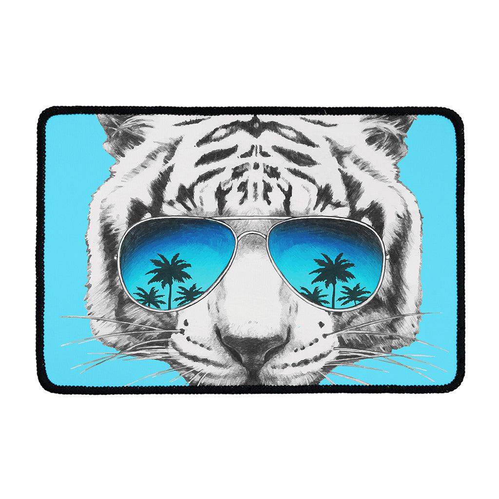 White Tiger With Sunglasses Print Kitchen Mat