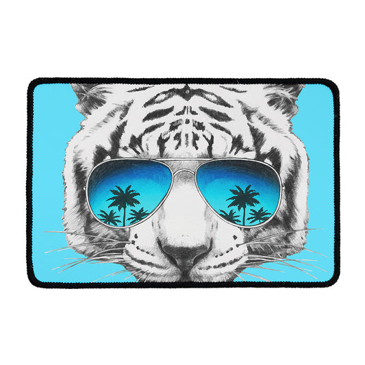 White Tiger With Sunglasses Print Kitchen Mat