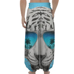 White Tiger With Sunglasses Print Lantern Pants
