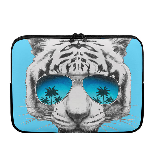 White Tiger With Sunglasses Print Laptop Sleeve
