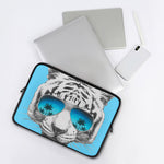 White Tiger With Sunglasses Print Laptop Sleeve