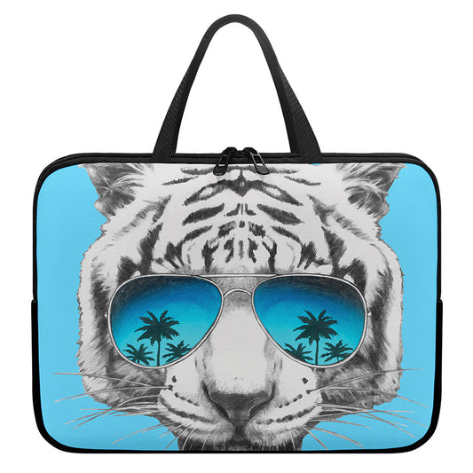 White Tiger With Sunglasses Print Laptop Sleeve With Handle