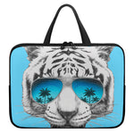 White Tiger With Sunglasses Print Laptop Sleeve With Handle