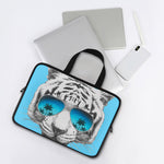 White Tiger With Sunglasses Print Laptop Sleeve With Handle