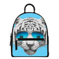 White Tiger With Sunglasses Print Leather Backpack