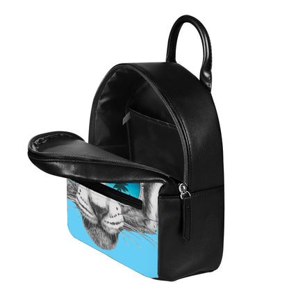 White Tiger With Sunglasses Print Leather Backpack