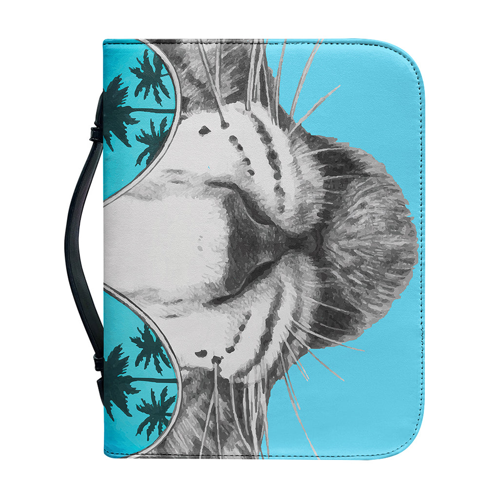 White Tiger With Sunglasses Print Leather Bible Cover