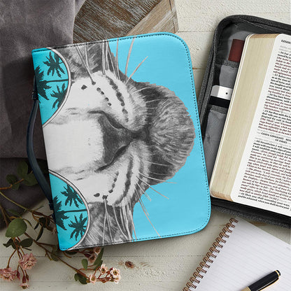 White Tiger With Sunglasses Print Leather Bible Cover