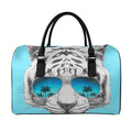 White Tiger With Sunglasses Print Leather Duffel Bag