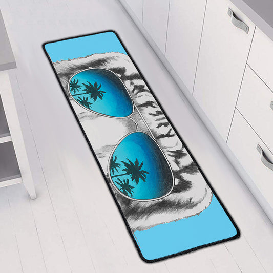 White Tiger With Sunglasses Print Long Kitchen Mat